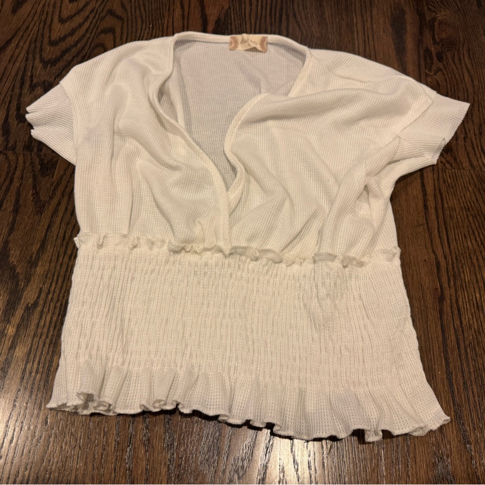 Altar'd State White Smocked Ruffled Blouse